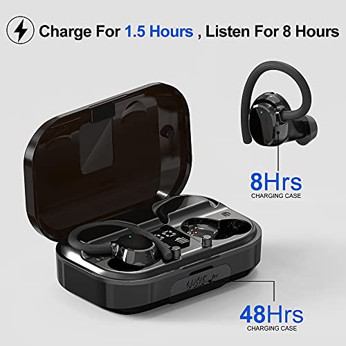 Wireless Earbuds Sports, iporachx Bluetooth Headphones 56Hrs Playtime Earphones in Ear, IPX7 Waterproof Deep Bass True Wireless Ear Buds with Earhooks Built in Mic LED Display Headset for Workout Gym