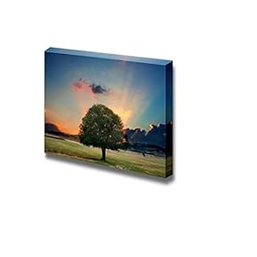 Canvas Prints Wall Art - Alone Tree in Sunset Dramatic Nature Landscape | Modern Wall Decor/Home Decoration Stretched Gallery Canvas Wrap Giclee Print. Ready to Hang - 12" x 18"