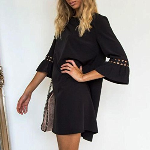 Tsmile Womens Mini Dress Clearance Hollow Out Fashion 3/4 Flare Sleeve Dress Ladies Evening Cocktail Party Dress (Black-1, S)