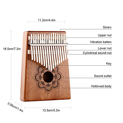 Kithouse Kalimba 17 Keys Thumb Piano, Portable thumb piano Mbira Finger Piano Include EVA protective Kalimba box, Music Song Book, tuning hammer(Mandala Flower), Gift for Kids Adult Beginners - Thumbnail 7