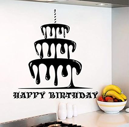 Lvabc Joyeux Anniversaire Sticker Amovible Gateau Autocollant Decor De Fetes Anniversaire Gateau Boutique Mur Art Mural Cuisine Design Art Decal 39x42cm Amazon Fr Bricolage