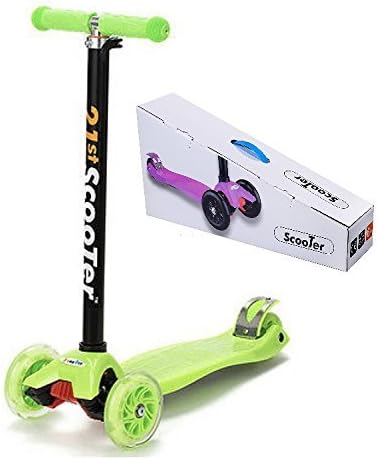 Amazon キッズ キックスケーター 子供用 3輪 キックボード Led 光るホイール 後輪ブレーキ 子供用 キッズ用 イージースケーター Scooter グリーン キックスクーター おもちゃ