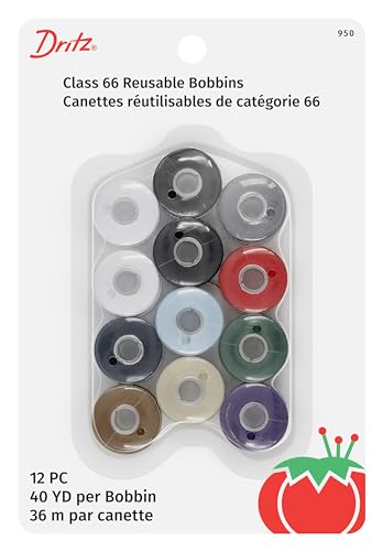 Dritz 950 Bobbins, Class 66, Plastic Pre-Filled, Basic Colors (12-Count) , White