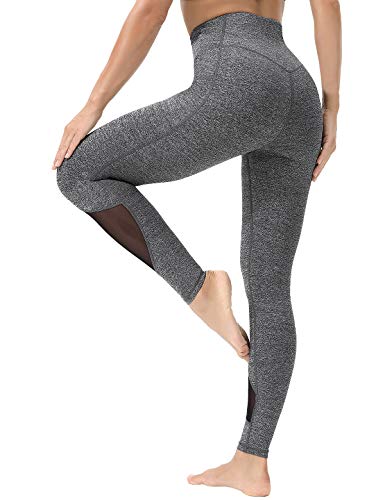 KIPRO WOMEN YOGA PANTS MESH WORKOUT RUNNING LEGGINGS TIGHTS HEATHER GREY