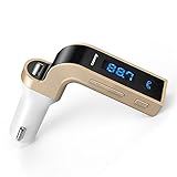 Shenboxun Bluetooth FM Transmitter,Wireless In-Car FM Adapter Car Kit with USB Car Charging for iPhone,Samsung, LG, HTC, Nexus,Sony Android Smartphone - Gold