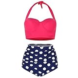 Lover-Beauty Women's Retro 50s High Waisted Halter Bikini Polka Swimsuits