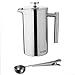VonShef Double-Wall Keep Warm Satin Brushed Stainless Steel French Press Cafetiere Coffee Filter(6 Cup w/ Measuring Spoon and Sealing Clip). Available in sizes 3, 6 and 8 Cup