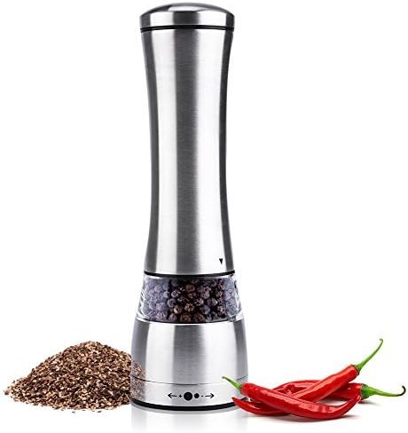 Peppermillion | Military Grade Stainless Steel Adjustable Salt and Pepper Grinder with Clear Shatterproof Acrylic Chamber, Ultra-Strong Manual Ceramic Grinder Mechanism, 8.4 x 2.5 Inch, Elegant Silver