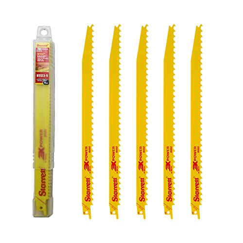 Starrett Holzschneiden Säbelsägeblatt - 5 Stück BT123-5 Bi-Metall 300 mm/12" Zoll 3 TPI Einheitlicher Schaft - Kompatibel mit Bosch, Dewalt, Makita und vielen anderen