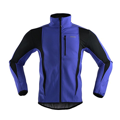 ARSUXEO Winter Warm UP Thermal Softshell Cycling Jacket Windproof Waterproof Bicycle MTB Mountain Bike Clothes 15-K Blue Size XX-Large