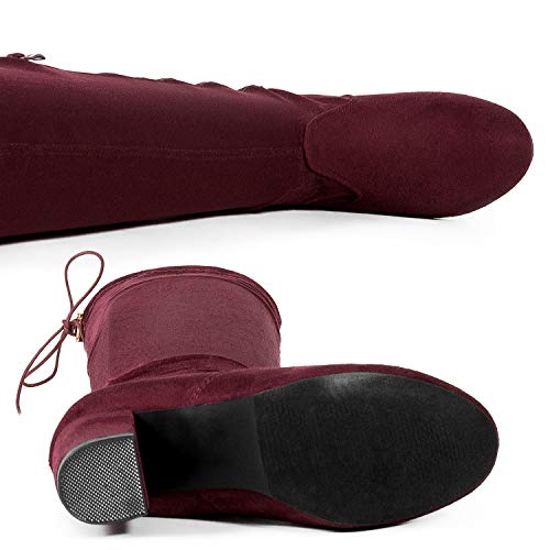 RF ROOM OF FASHION Women's Medium Calf Over The Knee Chunky Heel Stretch Boots Burgundy Size.6.5 - Thumbnail 4