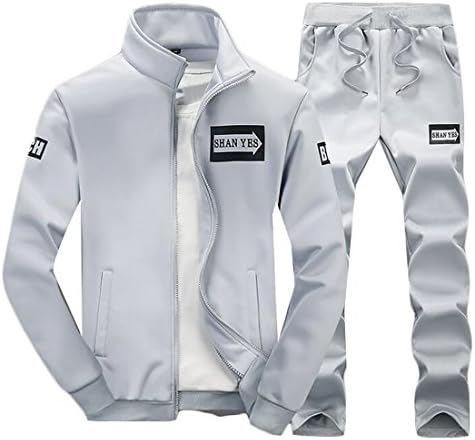 lovever Men's Fashion Slim Fit Jogging Baseball Sweat Suits Casual Jumping Sports Tracksuits Grey XL