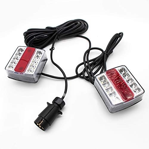 [ALL STAR TRUCK PARTS] Magnetic LED Trailer Towing Light Kit Red/Amber (Stop Turn Tail) & White (License Plate), 24ft Cable with 7 pin plug, IP68 Waterproof, DOT Approved, Clear Lens
