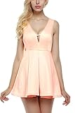 Zeagoo Women Deep V-Neck Pleated Flare Fit Skater Cocktail Party Prom Dress