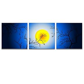 3 Panel Canvas Wall Art Beautiful Moonlit Night Pictures Home Wall Decorations for Bedroom Living Room Paintings Canvas Prints Framed - 12"x12"x3 Panels