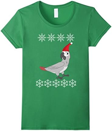 Women's African Grey Parrot Christmas T-shirt Medium Grass
