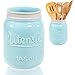 Wide Mouth Mason Utensil Holder - Large Ceramic Kitchen Utensil Holder - Rustic Farmhouse Caddy Organizer For Cooking Utensils, Spatula, Accessories - Beautiful Farm House Countertop Crock Decor