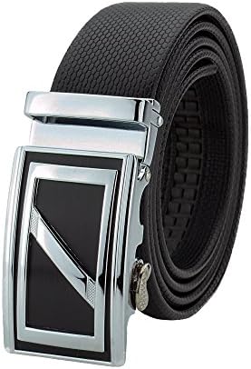 Celini Men's Leather Ratchet Belt, Automatic Buckle, Adjustable Belt Without Holes (Up to 54" waist, B16 Black)