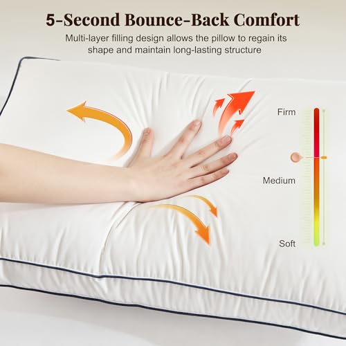 Cosybay Goose Feather and Down Pillows Queen Size Set of 2, Luxury Hotel Collection Bed Pillows for Sleeping, 600 Thread Count Cover, Gusseted Design, Medium Firm, Soft Support, White, 20x30 Inch