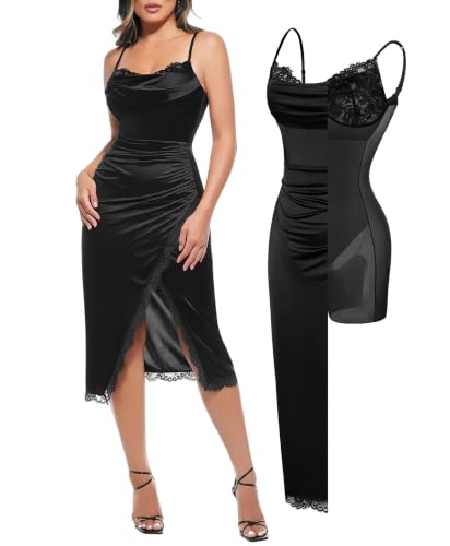 Popilush Satin Cocktail Wedding Guest Corset Dress Lace Dresses Black-3XL at Amazon