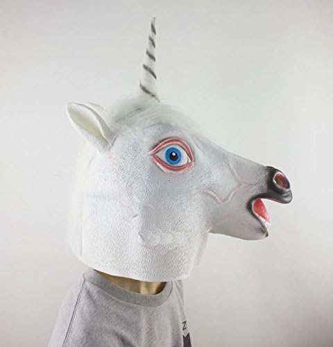 SHINE Unicorn Mask, Animal Head Costume latex Halloween/facy dress parties Mask, White, 38x29 CM - Image 3