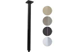 Drettyer Shower Arm with Flange 24 Inches Ceiling Mount Square Straight Extender Extension Pipe Replacement, Extra Long Shower Arm For Fixed Rain Shower Head or High Ceiling, Matte Black