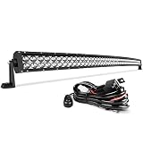 LED Light Bar 52 Inch Curved AUTO Work Light 4D 500W with 8ft Wiring Harness, 50000LM Offroad Driving Fog Lamp Marine Boating Light IP68 WATERPROOF Spot & Flood Combo Beam Light Bar, 2 Year Warranty