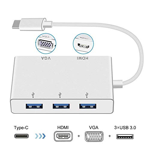 USB C to VGA Adapter, iBosi Cheng USB C Hub (Thunderbolt 3 Compatible) USB Type C to HDMI VGA Adapter for MacBook Chromebook Pixel and USB C Power Pass-Through Port