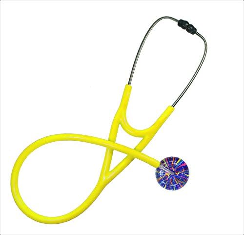 Stethoscope - Clinical Grade - Professional - Single Adult - 009 Confetti, Blue; Yellow Tubing By Ultrascope
