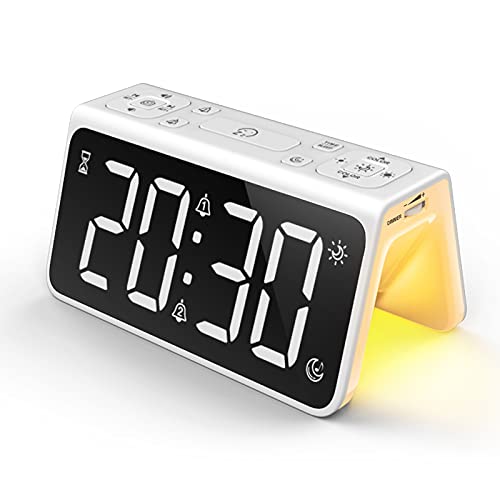 AUROULA Bedside Alarm Clock for Kids, Adults and Heavy Sleepers with Night Light, Sleep Aid, Large Display Time / Snooze / FM Radio / 7 Natural Sounds, 2 Alarms, and Easy Travel Settings