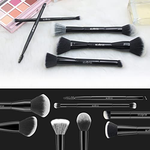 Makeup Brush Set 10 Make Up Brushes Set Professional Foundation Brush Synthetic Bristles Concealer Eyebrow Eyelash Spool Eyeshadow Eyeliner Powder Liquid Cream Blusher Brush with Make Up Brushes Pouch