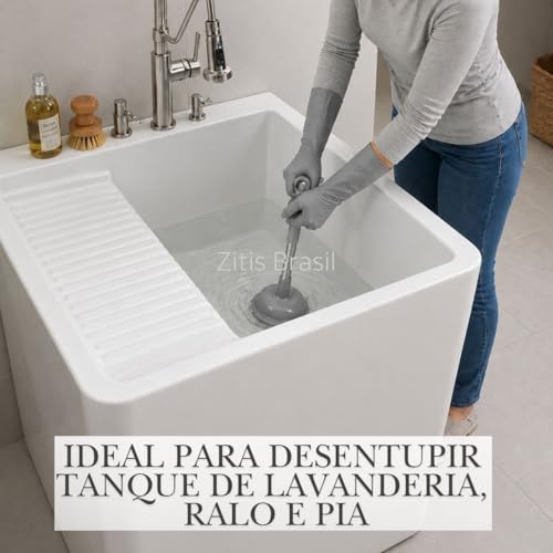 Desentupidor Pia Ralo Banheiro Cozinha Alta Pressao Ventosa Forte Cabo Metal Resistente Limpeza Encanamento Desobstrucao Manual Compacto Facil Uso Pia Tanque Vaso Sanitario Universal Multiuso (Cinza)