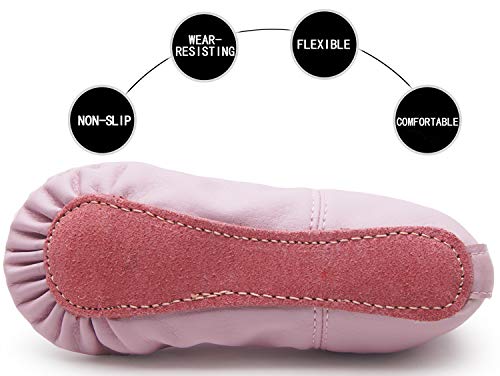 DIPUG Leather Ballet Shoes for Girls Full Sole Ballet Slippers Dance Shoes with No Drawstring for Toddler (11.5 Little Kid, Pink)