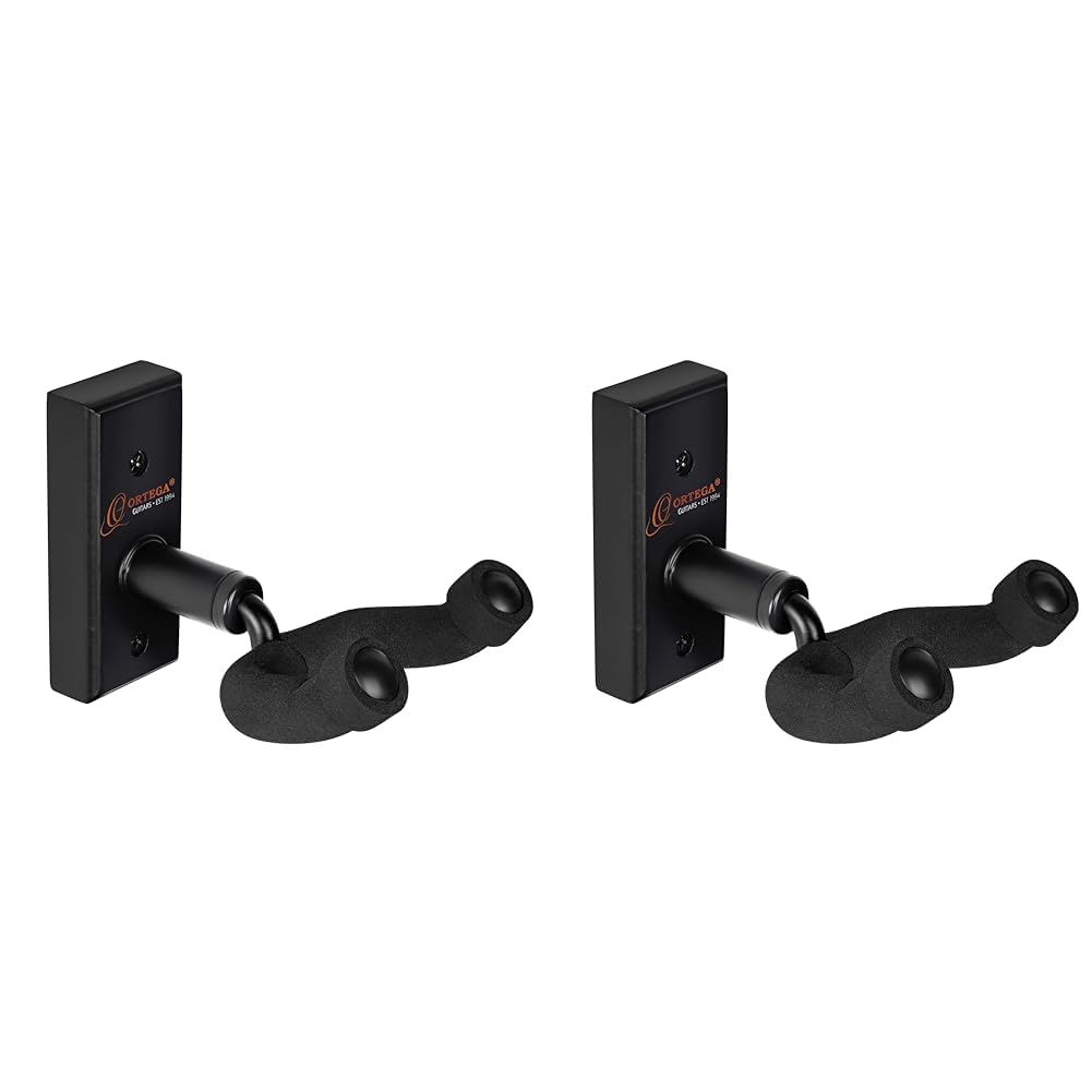 Ortega Wall Hanger OGH-1 for Guitar and Bass Guitar, Black (Pack of 2)