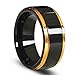 EZreal Gold Edges and Raised Center Top Polished Black Tungsten Carbide Rings , Men's Women's Wedding Bands Anniversary Rings Comfort Fit 8mm