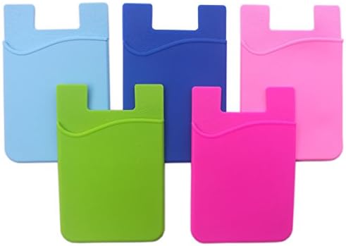 Adhesive Phone Wallet, FoxMega Cell Phone Card Holder for All Smartphones &amp; Cases - 5 Pcs (Green/Rose/Pink/Light Blue/Blue)