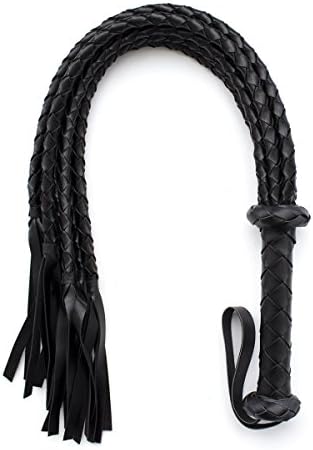 Kiko Pets Premium Quality Black PU Leather Flogger Crop, 8 Soft PU Leather Braided with 32 Tails 23" Long, 6" Handle Wrapped in PU Leather, Premium Horse Riding