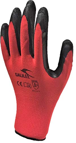 Nitrile Latex Rubber Palm Coated Safety Work Gloves, Nylon Knit, Textured Grip (10 Pair Pack, Red, Size 9 Large)