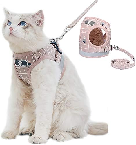 Anyifan Cat and Puppy Harness and Leash Set, Plaid Mesh Adjustable Outdoor Small Dog Harnesses Escape Proof Safety, Breathable Comfort Reflective Dog Vest, Fit Puppy Cat