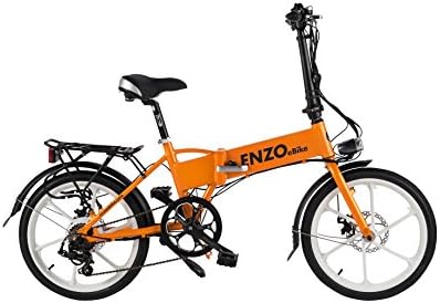 Enzo ebikes Electric Folding Aluminum Bicycle with Lithium-Ion Battery, Orange, 20"/One Size