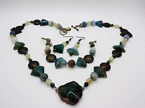 Handmade Jewelry Set - Azurite Pendant & Azurite Necklace, Bracelet & (2) pr. Earrings
