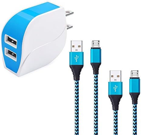 Wall Charger,Kakaly 2.1A 2-Port USB Travel Power Adapter Fast Charging Plug with 6ft 3ft Braided Nylon Micro USB Quick Charging Cord for Samsung Galaxy S7 Edge S6,Grand Prime,Note 4 5,A7 A9,Tab Pro S2