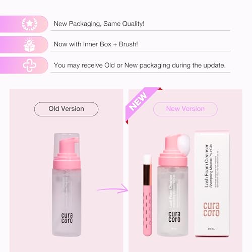 Curacoro 60ML Eyelash Extension Cleanser (Unscented) - Lash Shampoo for Lash Extensions, Eyelash Extension Foam Cleanser for Sensitive Skin, Removes Waterproof Makeup for Professional & Home Use