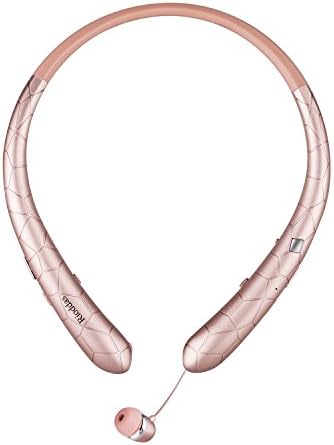 Rioddas Wireless Headphones Retractable Earbuds Sport Neckband Bluetooth headphones HD Stereo Bluetooth 4.1 Earphones w/ Mic IPX5 Sweatproof for Gym Workout Talk Time Up To 15 Hours (Rosegoldupgraded)