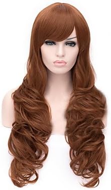 2017 Trendy The New Cartoon Color Wig Dark Drown Inclined Bang Curly Hair Wigs