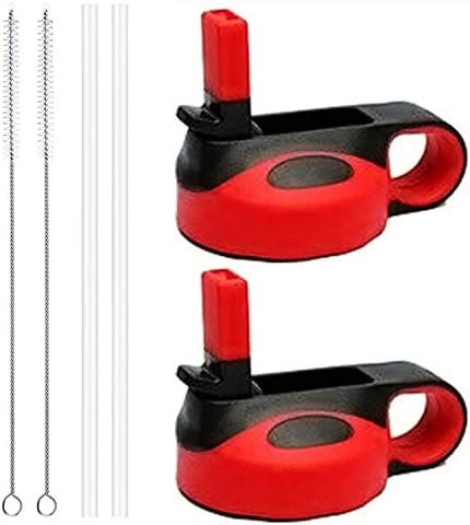 Flgoo Straw Lid for Wide Mouth Water Bottle with Straws and Brush 2 Pack