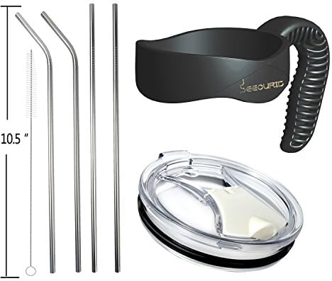 Tumbler Accessories Kit for 30 oz Yeti , Rtic Ramblers Included Anti-Slip Handle , Set of 4 Stainless Steel Straws with Cleaning Brush, New Shatter proof Replacement Lid
