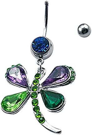 Special Jewelry, Trendy Colorful Crystal Dragonfly Shaped Pendant Blue Zircon Navel Ring