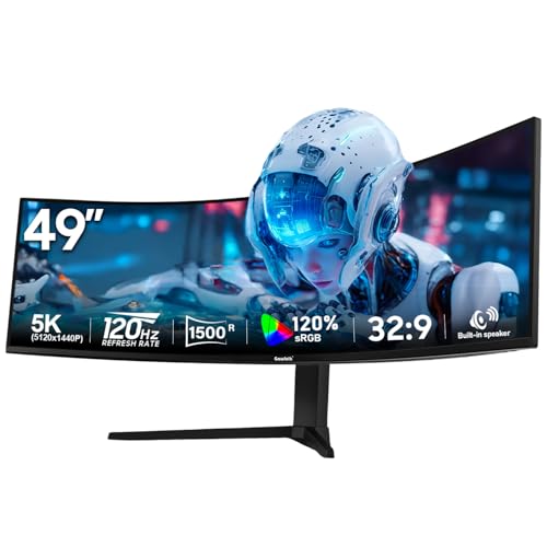 Gawfolk 49 Zoll Curved Monitor 120Hz DQHD PC Bildschirm mit Lautsprecher