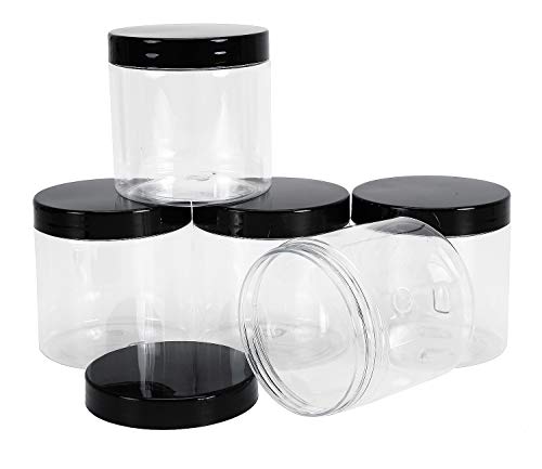 image for Lawei 9 pack 15 oz Clear Plastic Jars with Black Lids - BPA Free Round